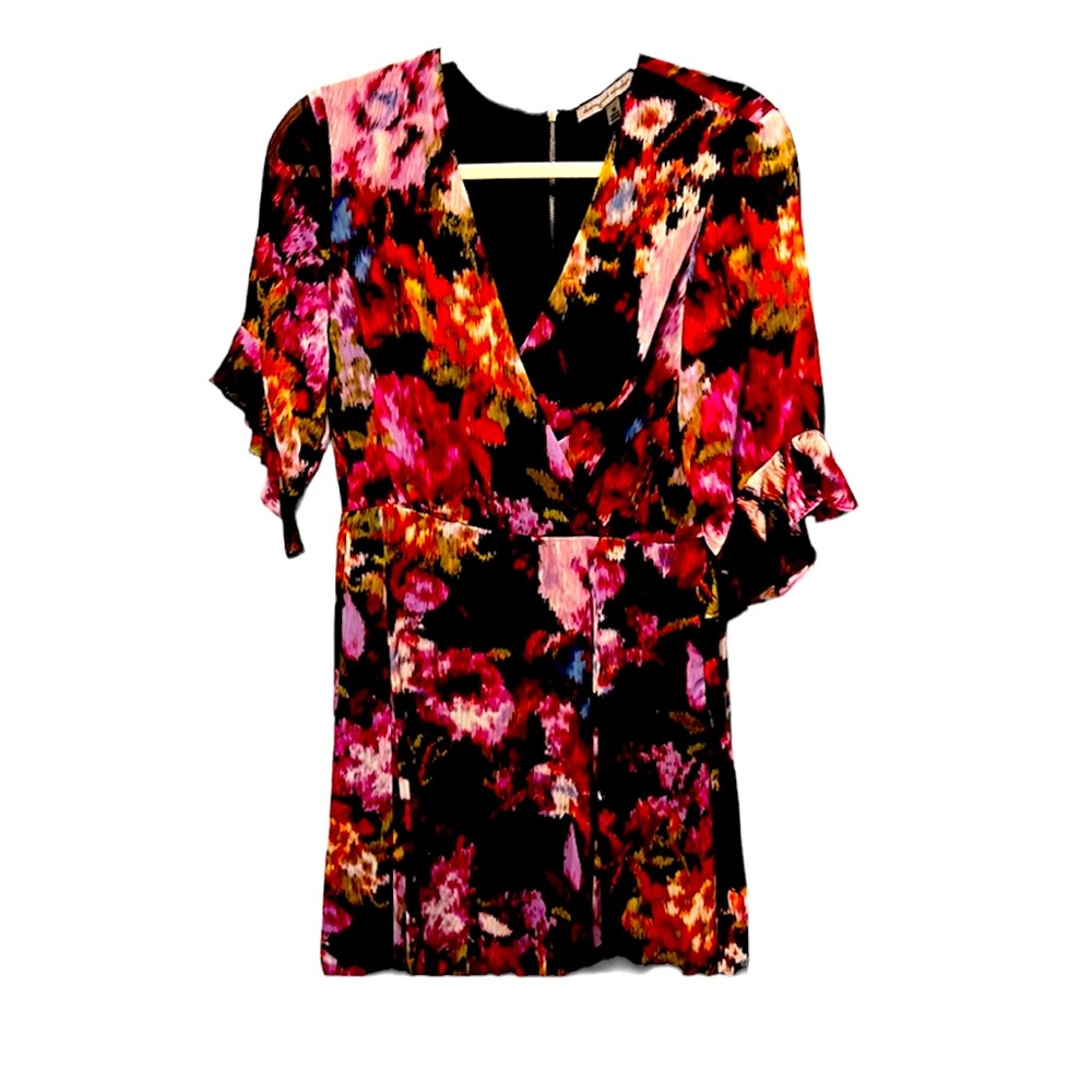 Multi color dress, never worn! Size 10. Romantic floral with liner and ruffles